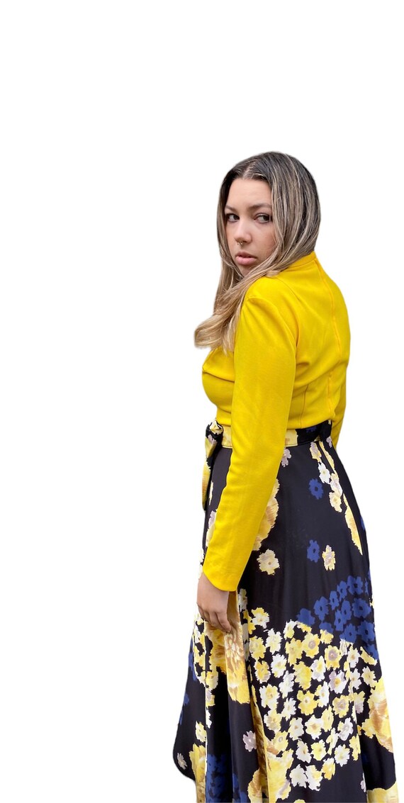 Vintage 70s maxi dress mod yellow medium - image 2