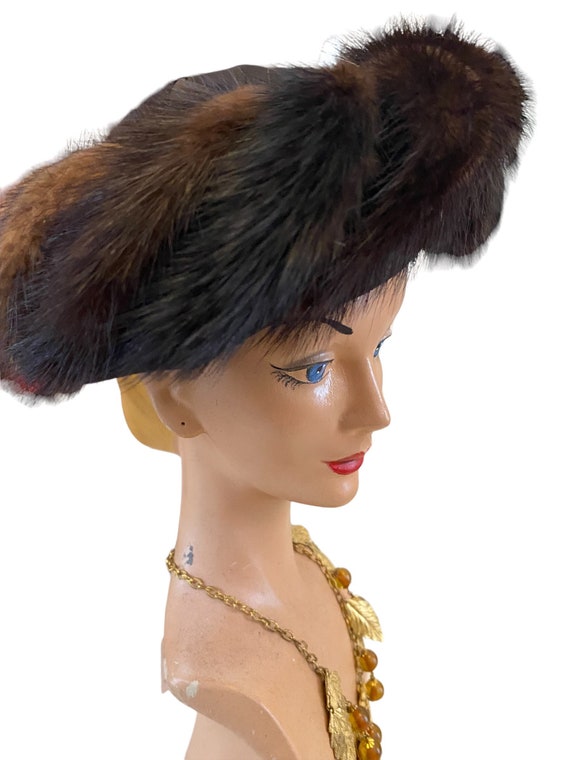 Vintage mink hat fascinator 1950s - image 1