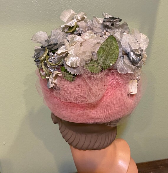 Vintage 50s pink hat with flowers - image 8