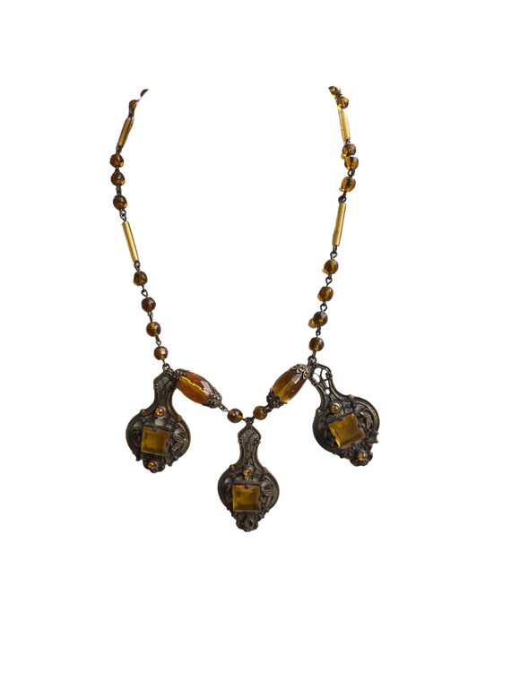 Antique Czechoslovakian, flapper, necklace, citri… - image 5