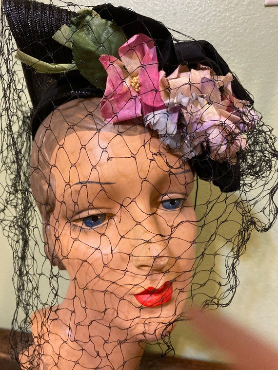 40s vintage hat floral netting fascinator - image 7