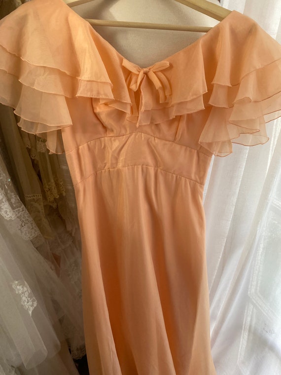 Vintage 30s peach chiffon ball gown 70s does 30s … - image 7