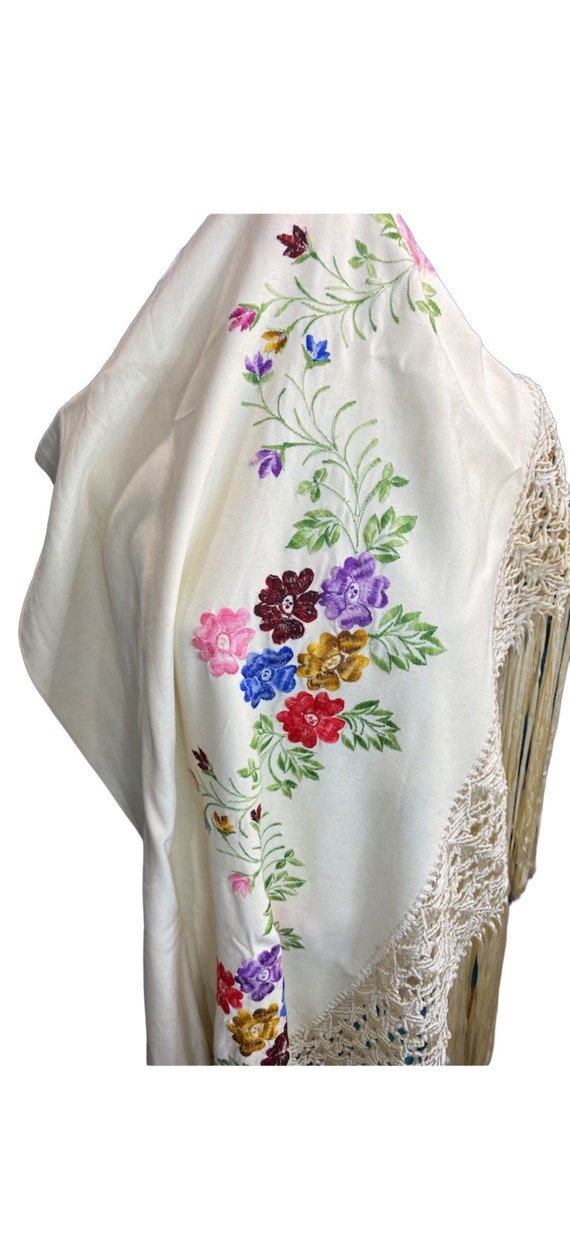 Antique Embroidered Edwardian Shawl and Vintage a… - image 2