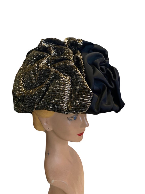 Vintage Turban 60s gold Lame’Turban Black and gol… - image 7