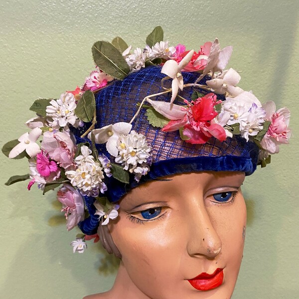 20s Floral Cloche Vintage Hat