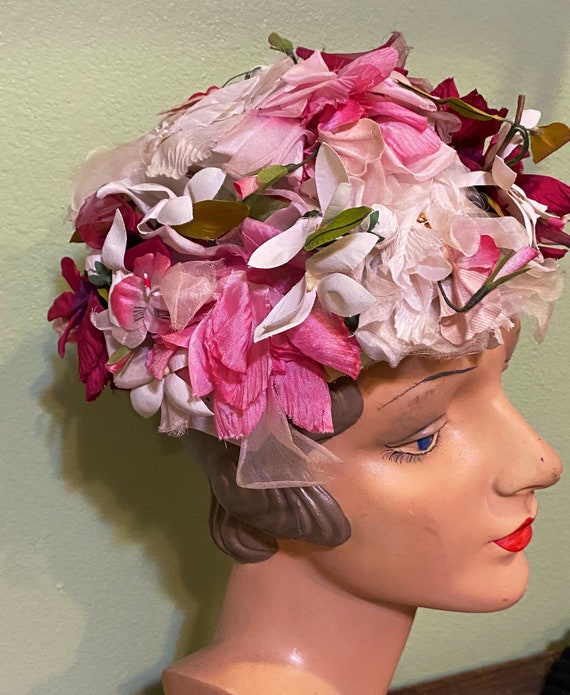 Vintage 50s Pink floral 50s hat vintage - image 2