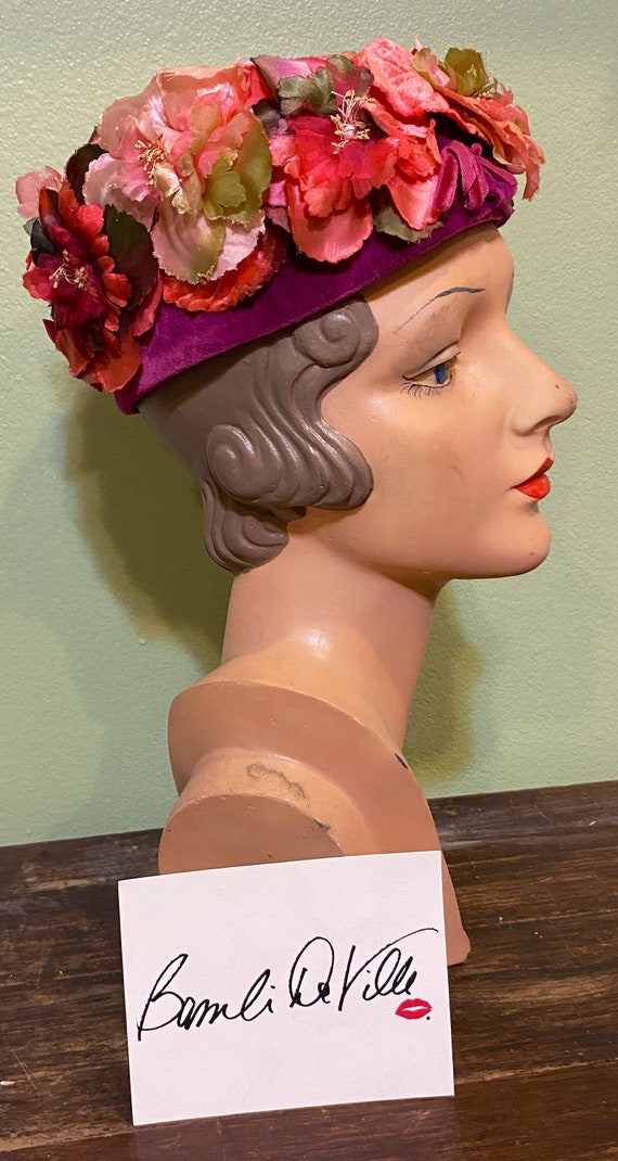 50s Vintage  Hat Red Floral - image 4