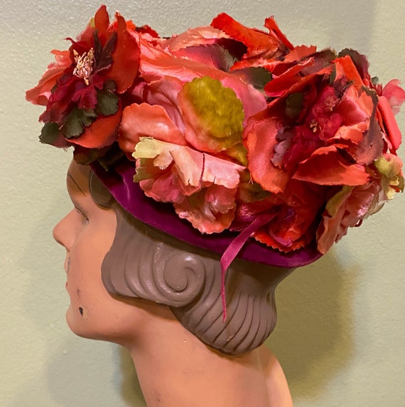50s Vintage  Hat Red Floral - image 3