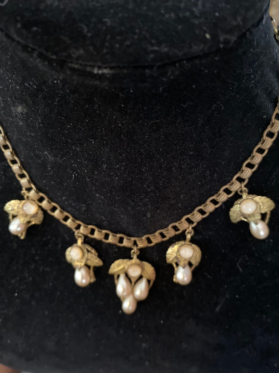 Antique Miriam Haskell pearl and brass necklace - image 2