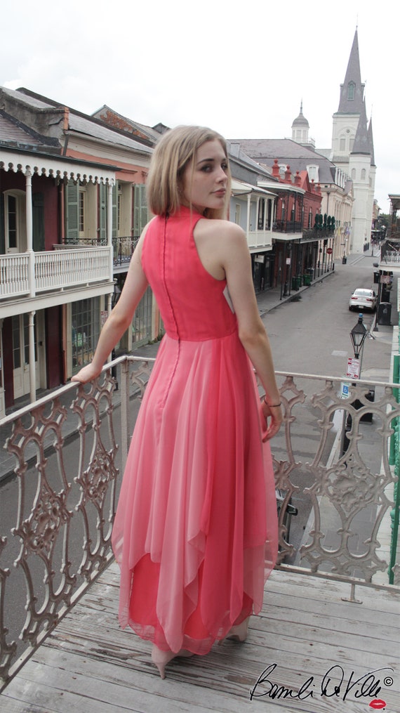 Vintage Chiffon Goddess 70s Dress Pink - image 7