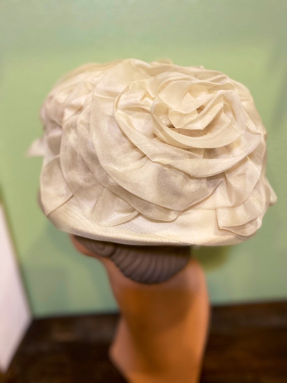 50s Vintage Bridal chiffon floral bucket hat - image 5