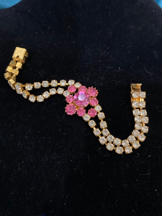 Vintage 50s pink rhinestone bracelet - image 2