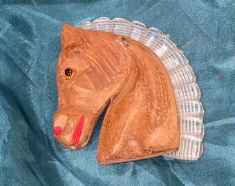 Vintage 40s horse Brooch celluloid and Wood