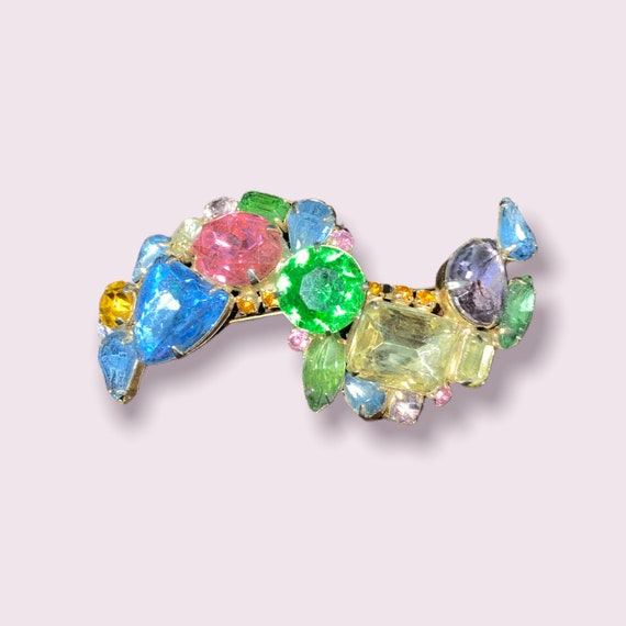 Vintage 50s Large Colorful Brooch Pin tourmaline … - image 3