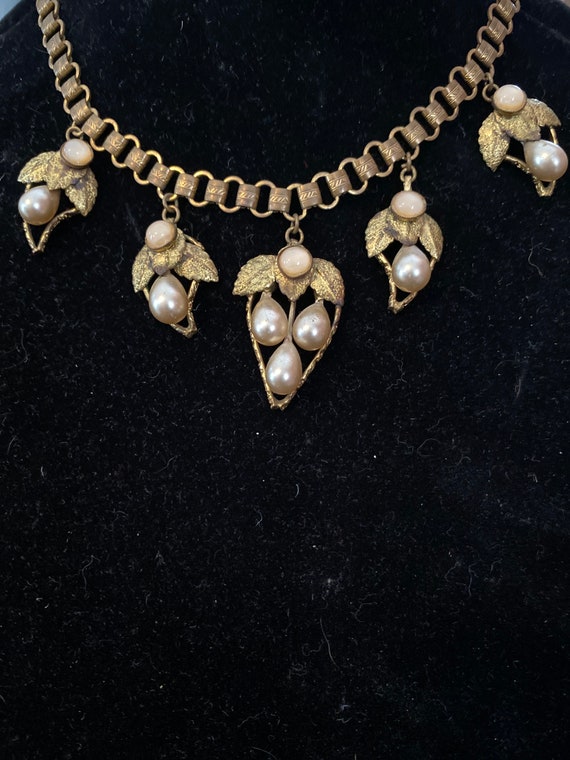 Antique Miriam Haskell pearl and brass necklace - image 1