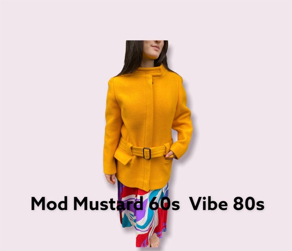 Vintage 80s I.Magnin mustard yellow wool jacket M… - image 1