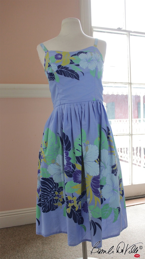 Vintage 70s Blue Floral Sundress