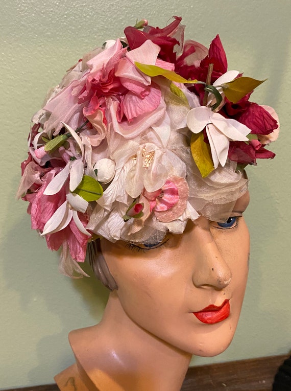 Vintage 50s Pink floral 50s hat vintage - image 3