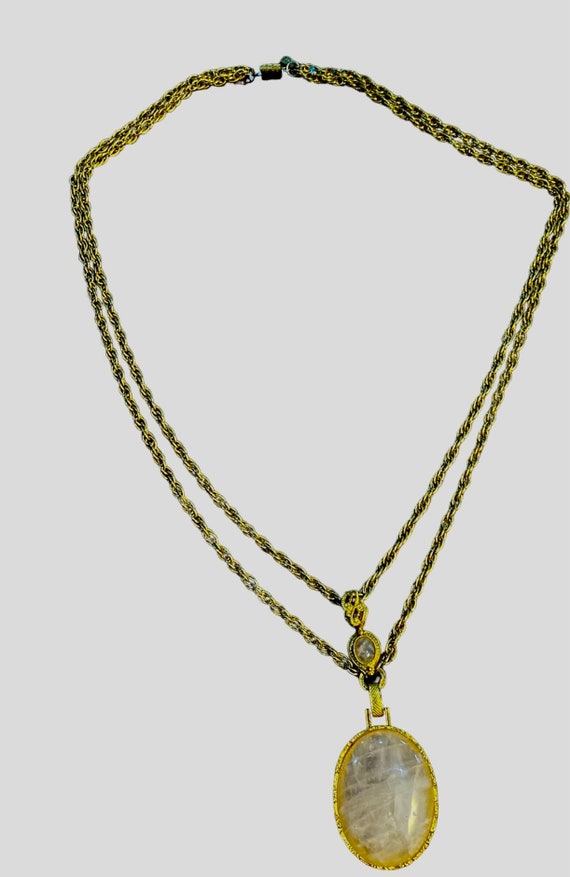 Vintage 1928 rose quartz, necklace, long pendant
