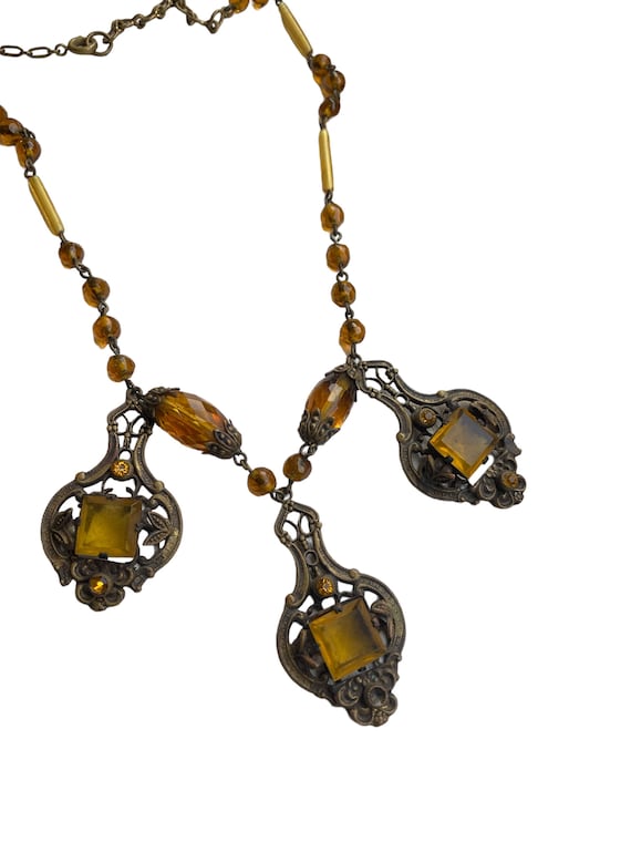 Antique Czechoslovakian, flapper, necklace, citri… - image 4