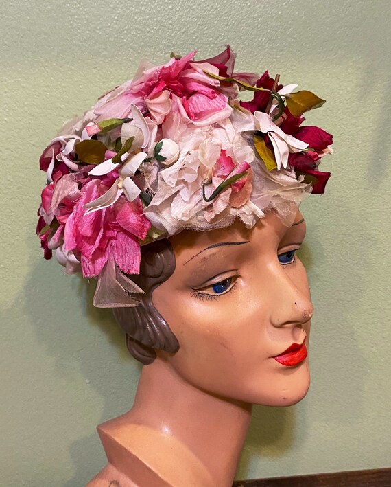 Vintage 50s Pink floral 50s hat vintage