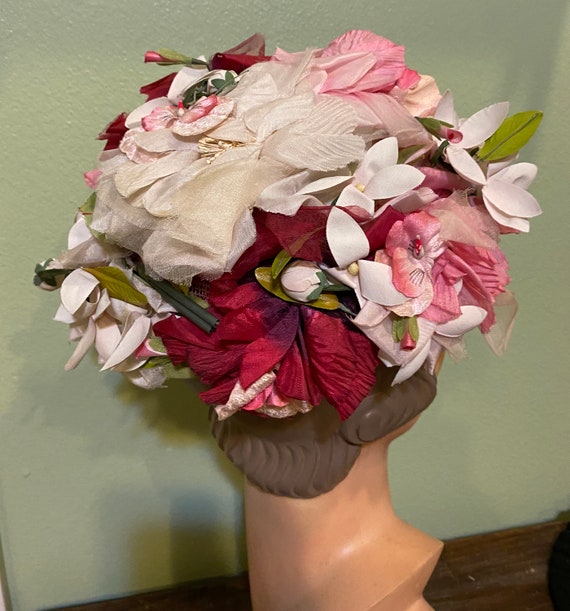 Vintage 50s Pink floral 50s hat vintage - image 5