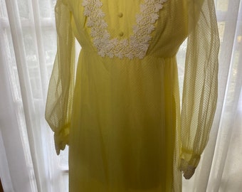 Vintage 70s Campesino BoHo margaritas amarillas vestido estilo saxo gunne