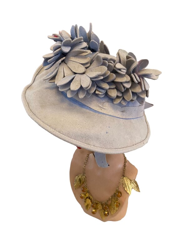 Vintage 30s 40s baby blue felt floral fascinator … - image 3