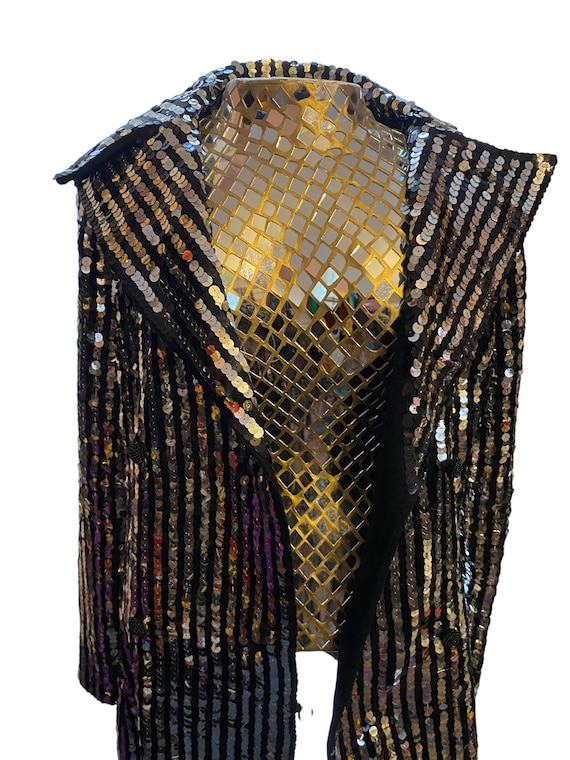 Vintage 70s designer Italian sequins silver and b… - image 2