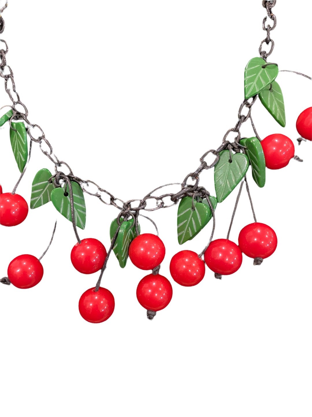 Vintage Cherry Necklace Resin Bakelite Style Bambi Deville Etsy