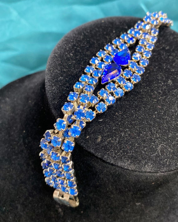 Vintage Blue Vintage 40s Rhinestone Bracelet - image 3