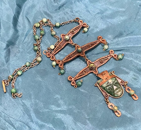 Vintage Mexico Mexican Necklace exotic Jade - image 2