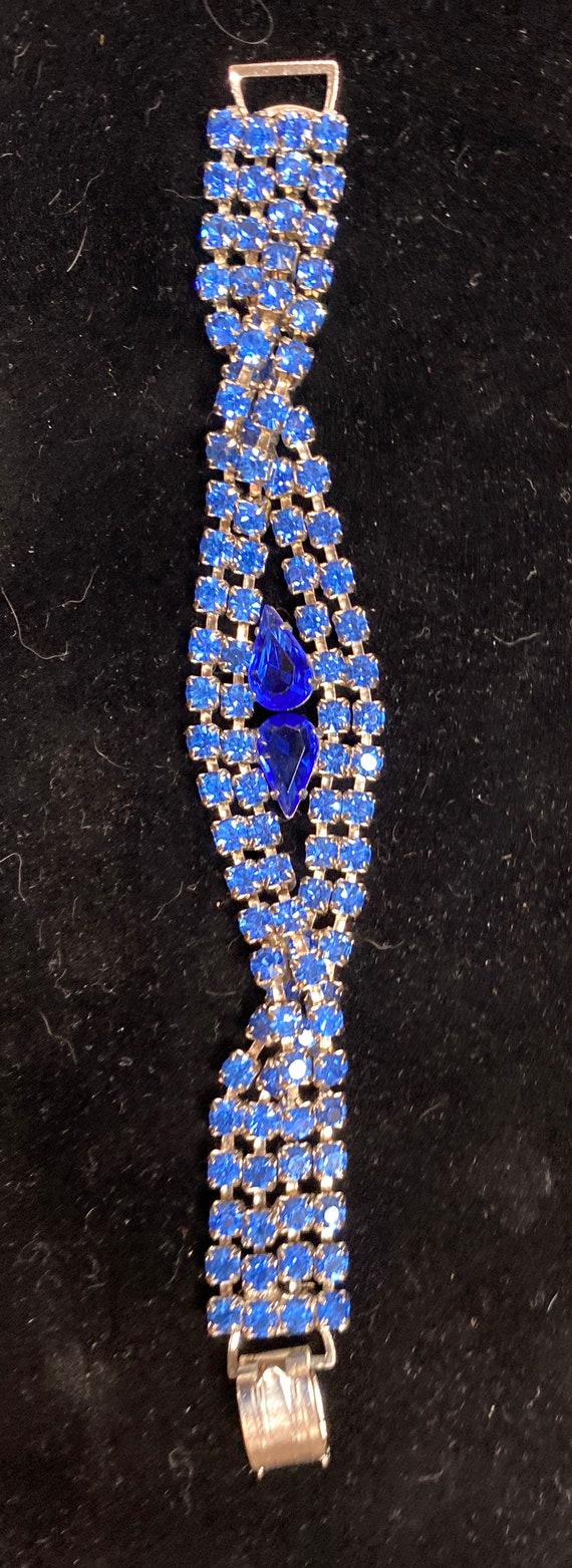 Vintage Blue Vintage 40s Rhinestone Bracelet - image 2