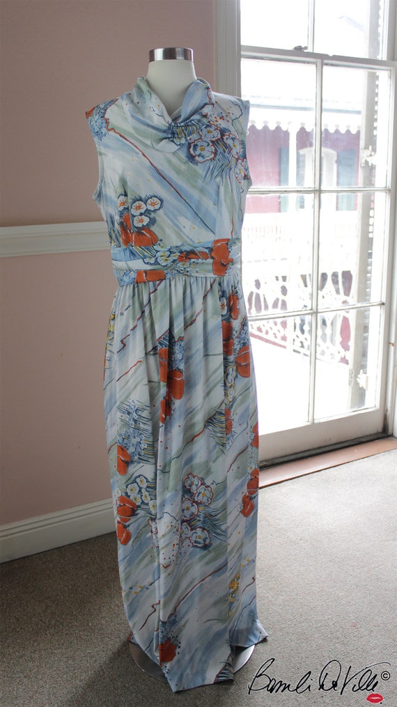 70s Orange Poppy Print Maxi Dress