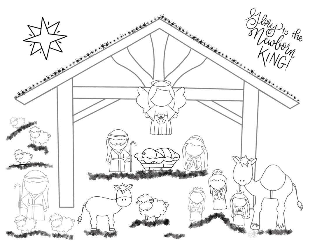 キリスト降誕のぬり絵：アドベント・イエスの印刷可能な絵本（デジタルダウンロード） - Etsy 日本, image size:1080x834