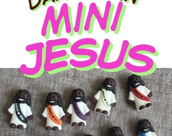 Dark Skin Mini Jesus Figure, Black Jesus Figurine, Christian Gift