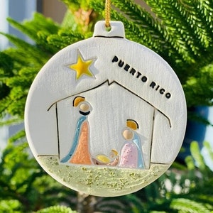 Ornaments Nativity Scene - Hand Crafted Ornament| White Clay Decor| Bright and Pastel Colors| Handmade Ceramic | Souvenirs| Christmas gift