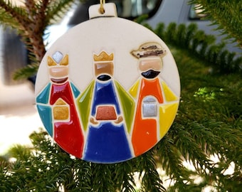 Three Kings- Hand Crafted Ornament | White Clay Decor| Bright and Pastel Colors | Handmade Ceramic| Souvenirs | Christmas gift