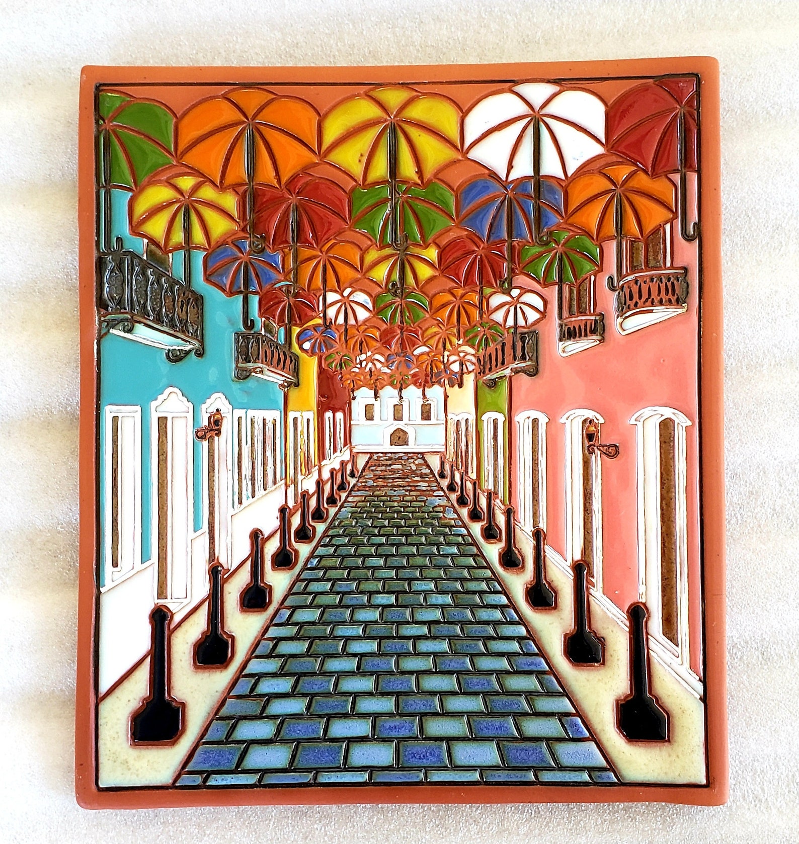 Old San Juan Umbrella Street hand Crafted Ornament Red Clay Etsy