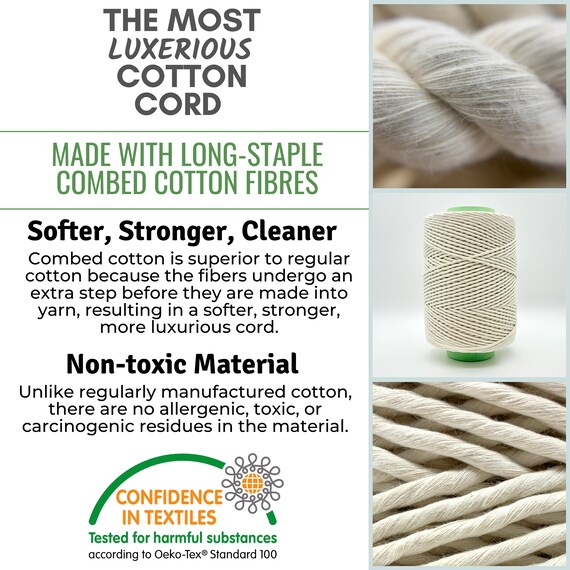  Bulk Macrame Cord, 100% Natural, Unbleached Cotton, Single  Twist, Soft