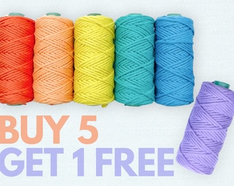 Cordón de macramé de 3 mm, 100 % algodón peinado de primera calidad / 76 m / COMPRA 5 Y LLÉVATE 1 GRATIS / Tintes naturales no tóxicos / Certificado Oeko-Tex®
