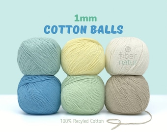 1mm Macrame Cord | COTTON BALLS | Super Soft Recycled Cotton | Single Twist (3) Light Yarn for Knitting, Weaving, Crochet, DIY Fiber Arts