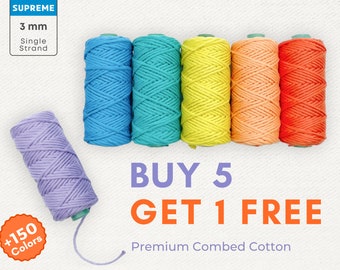 Macrame String 3mm Premium Combed Cotton | 250ft - 76m - 83yd | BUY 5 GET 1 FREE