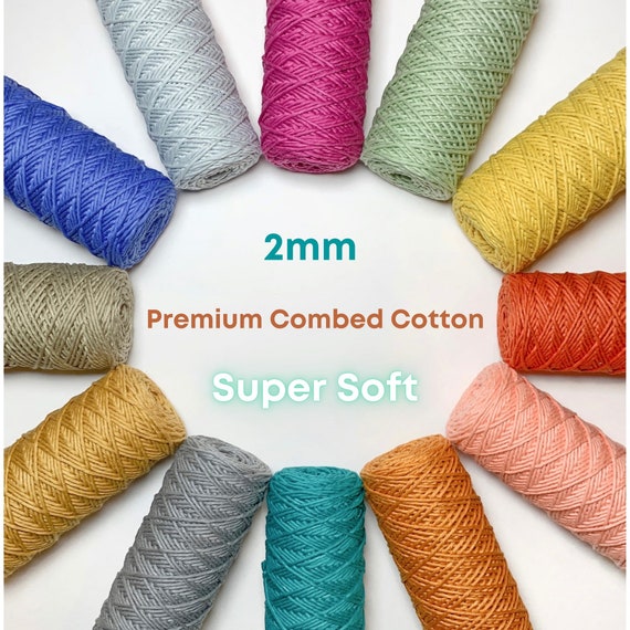 2mm Macrame Cord SUPREME 100% Premium COMBED Cotton Natural Non