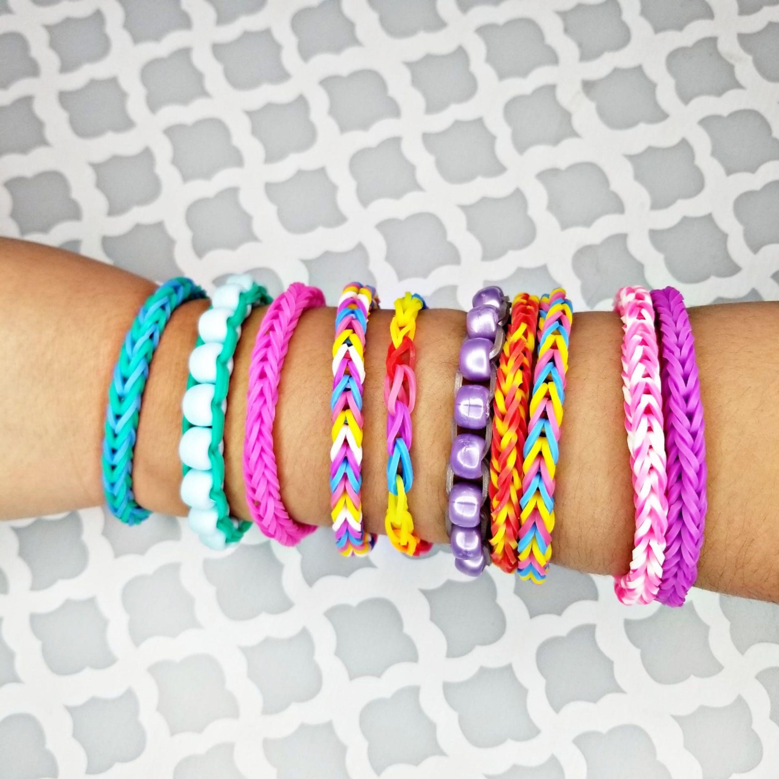 Personalized friendship summer Rainbow Loom rubber band bracelet