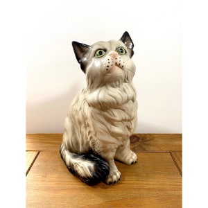 Vintage LARGE 12.5 Mid Century Modern Italian Ceramic Pottery Cat Figurine w Handpainted Decoration Whimsical Floral Design 1960s Italy