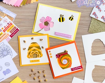 Bee Happy Card Making Kit | Iris Folding Craft Kit Beginners | Letter Box Craft Gift | Hive Honey Bee Flower