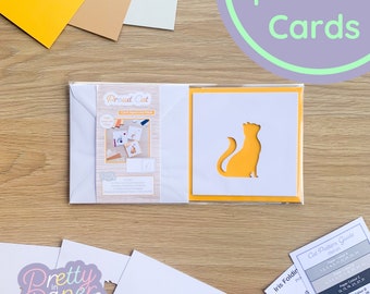 Proud Cat Aperture Pack (Pack of 3) | Square White Apertures (x3), Coloured Card Blanks (x3),  Square Envelopes (x3)