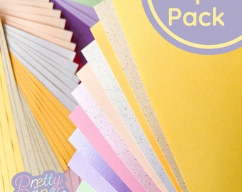 Spring Meadow Paper Pack A5, 60 Sheets | Plain, Pearlised & Sparkle Paper Pad | Craft Paper | Yellow Cream Gold Pink Purple Green