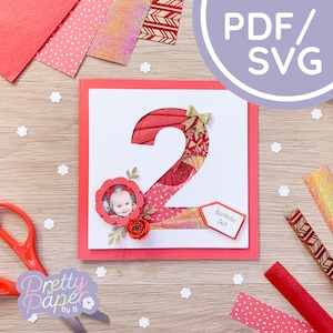 Padrão de dobramento de íris número 2 PDF SVG | Padrão de dobramento de duas íris Baixar arquivo de corte | Modelo para fazer cartão de aniversário